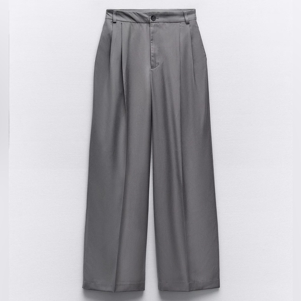 BRAND NEW - Zara Full Length Pleated Pants - Medium - Light Gray